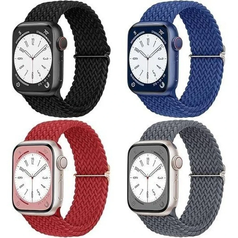 Pack of 4 DaQin Braided Solo Loop for Apple Watch 42-49mm (S3) Colors in 2nd Pic